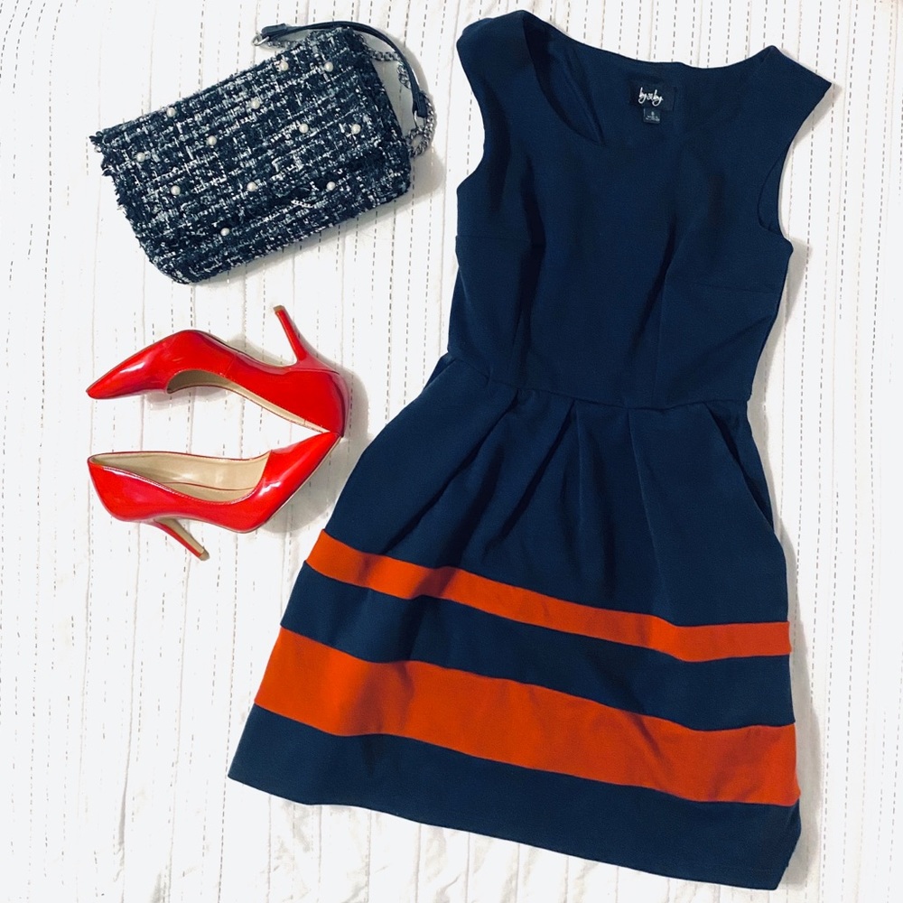 By & By Navy Blue Fit & Flare Sleeveless Dress